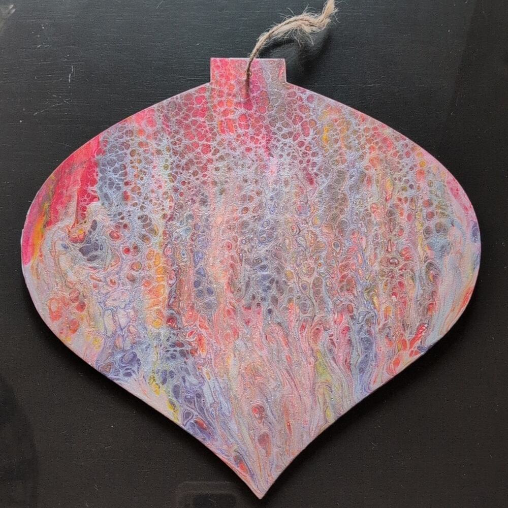 Hand Painted Flat Wood Jumbo Christmas Ornament 11.5" Orange